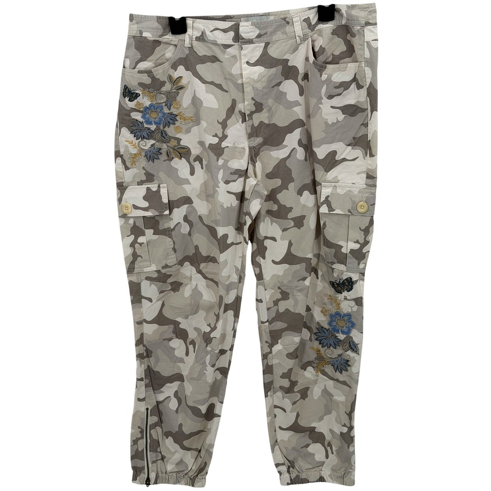 Sundance Pants Womens 12 Beige Camo Vivant Joggers Embroidered Floral Cargo Boho